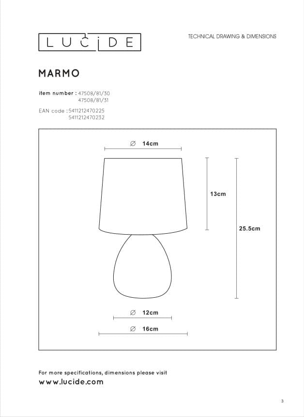 Lampada da tavolo Lucide Marmo nera ceramica E14 40W