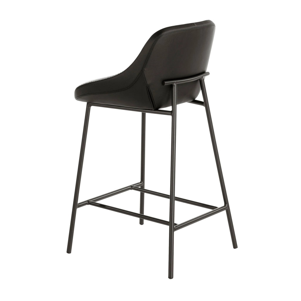 Sgabello in tessuto grigio ed ecopelle nera