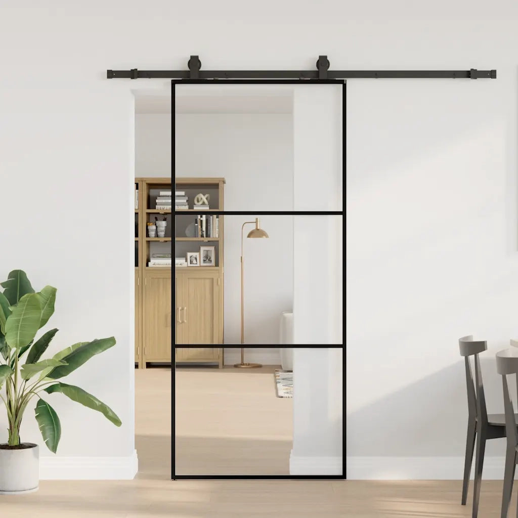 Porta Scorrevole con Ferramenta Nera 90x205 cm in Vetro ESG