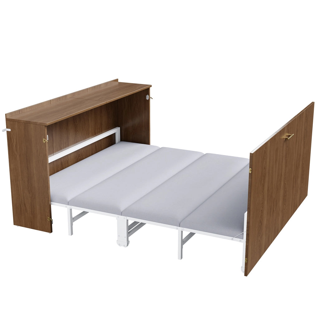 Letto a Scomparsa 140 x 200 cm; Letto Matrimoniale con Ruote Silenziose in Legno e Metallo