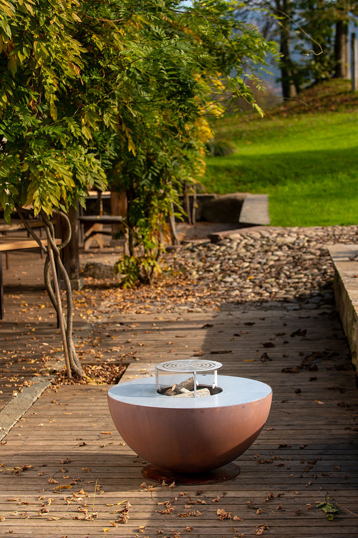 Barbecue a Legna Ø80x42 cm Tulipano in Acciaio Effetto Ruggine