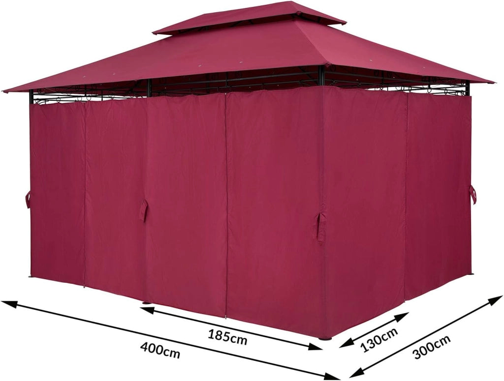 Gazebo Topas Padiglione 3x4m in Metallo Resistente Idrorepellente con Pannelli Laterali Tendone da Giardino Feste