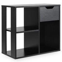 Scaffale di stoccaggio espositivo in legno a 2 livelli per soggiorno-Libreria a 3 cubi con cassetto estraibile Nero