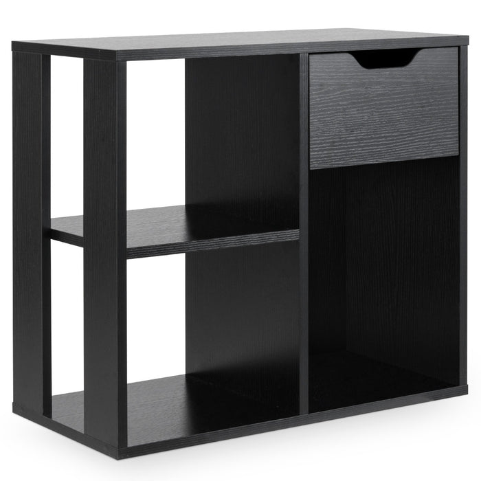 Scaffale di stoccaggio espositivo in legno a 2 livelli per soggiorno-Libreria a 3 cubi con cassetto estraibile Nero