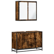 Set Mobili da Bagno | Armadio da bagno 2 pz Rovere Fumo in Legno Multistrato