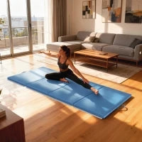 Tappetino fitness pieghevole in 4 con maniglie e rivestimento sintetico 240 x 120 x 5 cm Blu chiaro