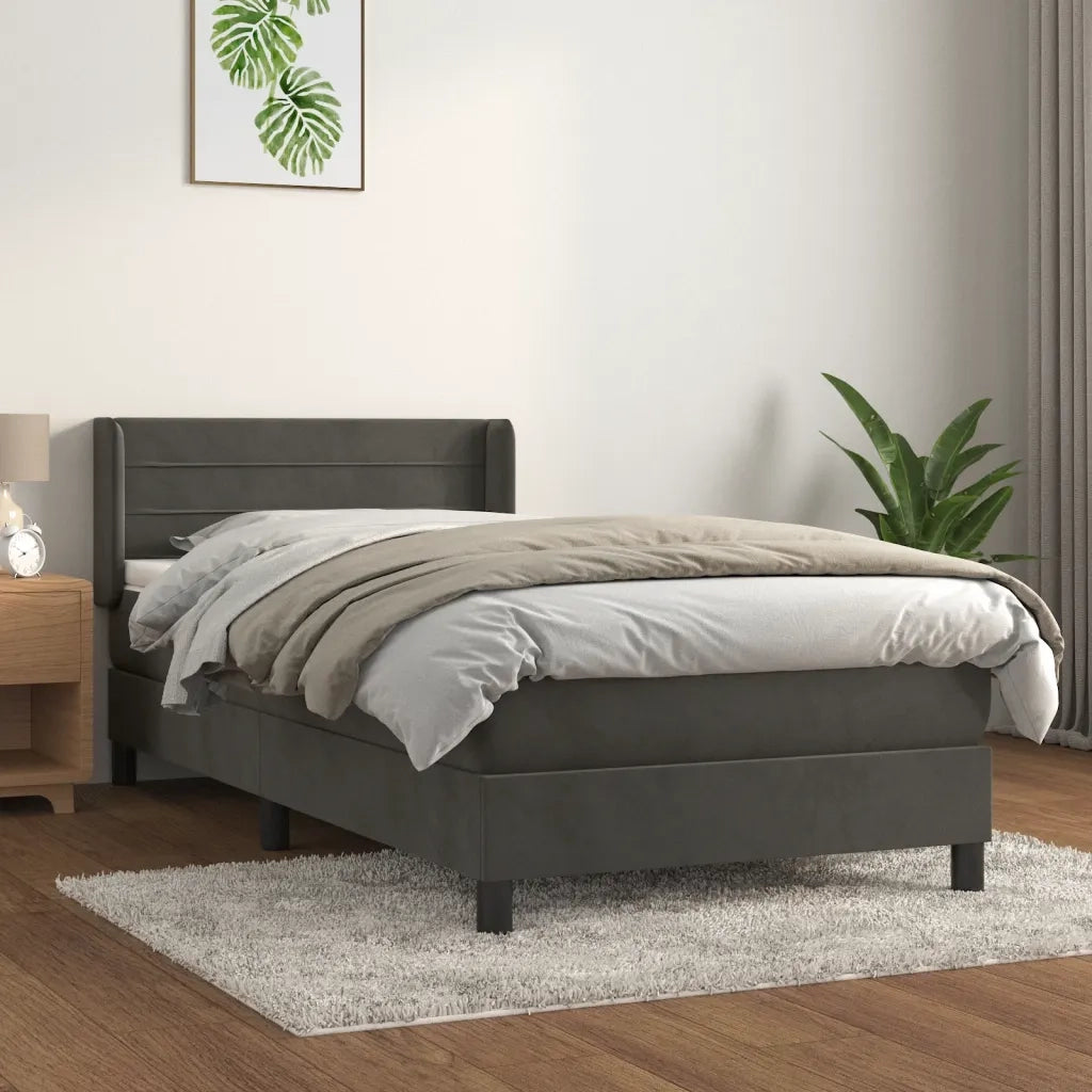 Letto singolo | Letto per adulti | Giroletto a Molle con Materasso Grigio Scuro 80x200 cm Velluto