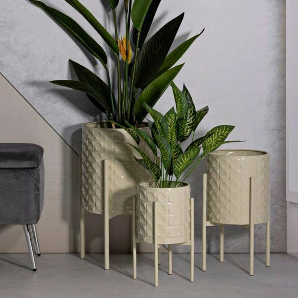 Set di 3 portavasi Cisterna, Complemento d'arredo, Articolo decorativo, Accessorio d'arredo, 36x36 h57 cm, Crema