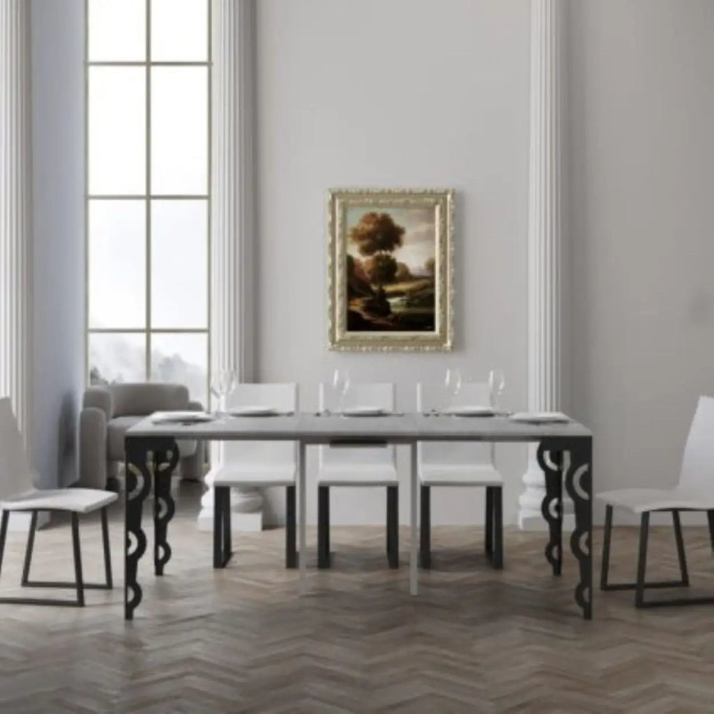 Consolle allungabile 90x40/196 cm Karamay Small Evolution cemento telaio e gambe antracite