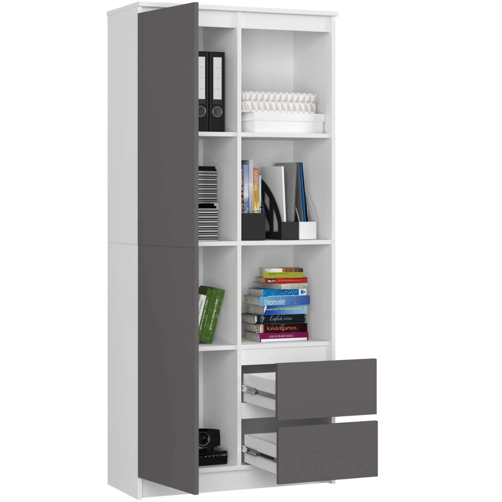 Libreria AKORD R11 Bianco, Grigio Grafite 80 cm 2 ante 2 cassetti 80x35x180 cm