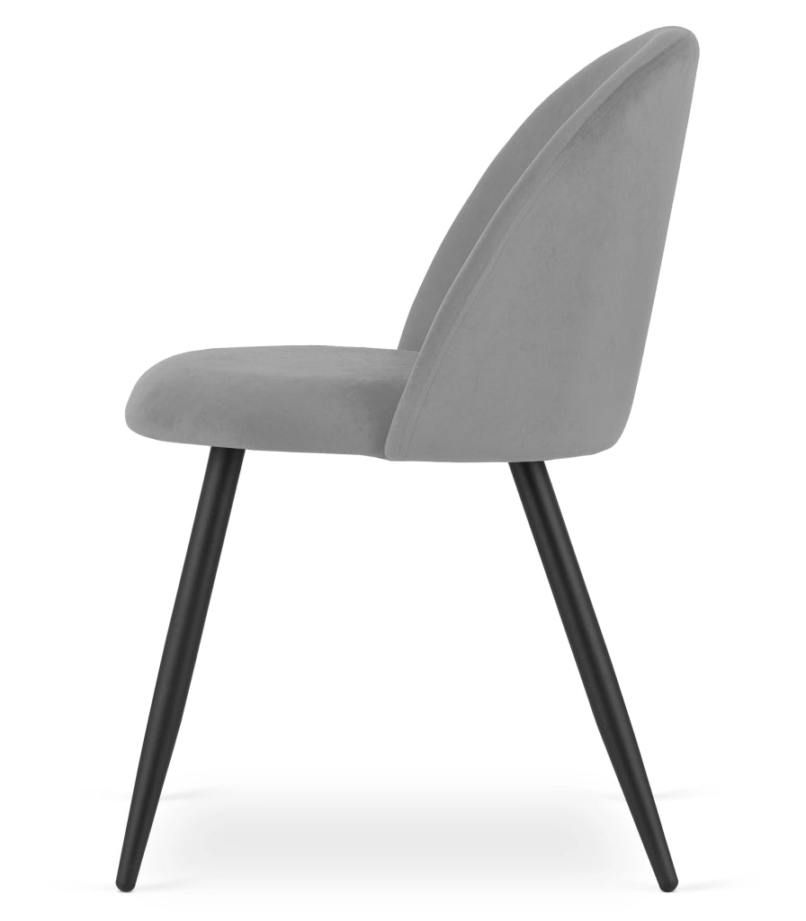 Valora Bello Chair, velluto grigio chiaro, gambe nere, set da 3