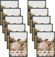 Set di 10 Cornici 50x70 cm con Passepartout, Portafoto in Orizzontale o Verticale, da Parete o Tavolo, in Legno MDF, Nero