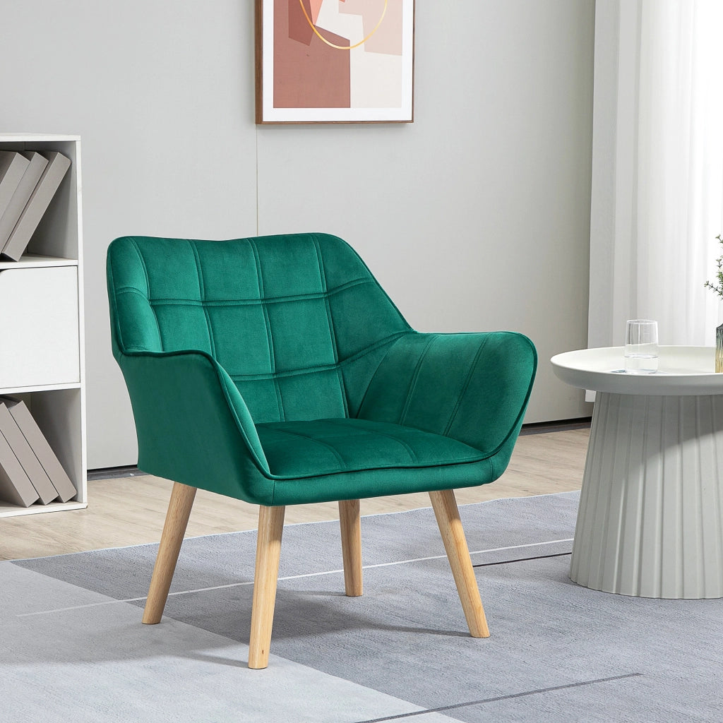Poltrona in Velluto e Legno ¨C Zephmum ¨C Verde 67x61.5x71