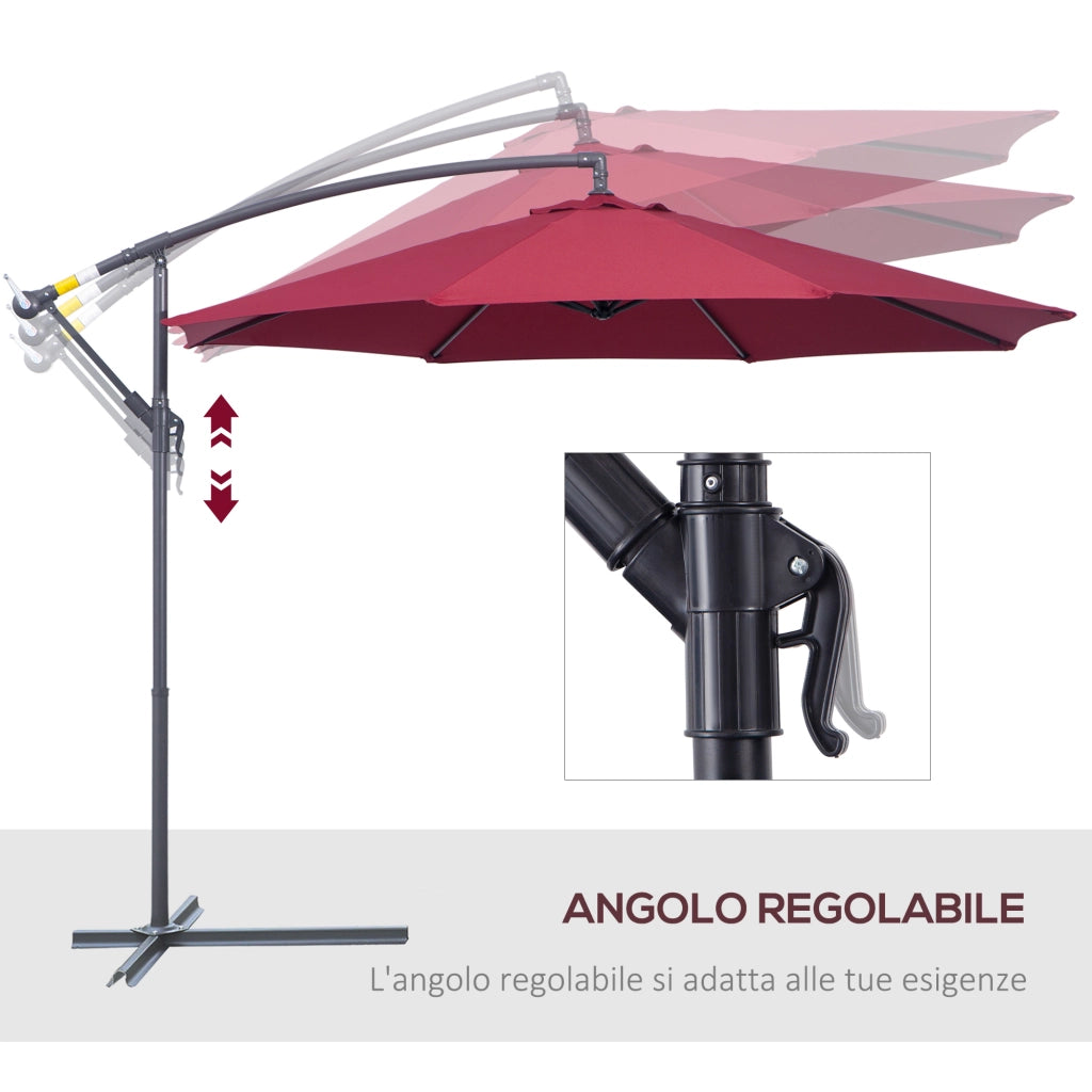 EasyComfort Ombrellone da Giardino 3x2.5 m a Braccio Inclinabile con Manovella, Rosso Scuro