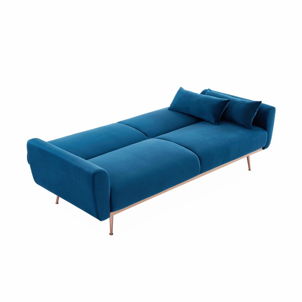 Divano letto reclinabile in velluto, 3 posti, blu