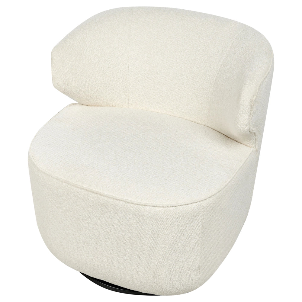 Poltrona Curva Industriale in Bouclé con Base Nera Girevole a 360° Bianco sporco