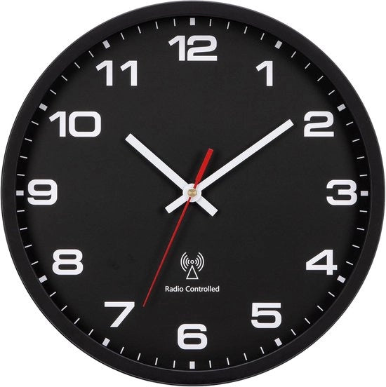 Orologio a muro radiocomandato silenzioso 30cm - nero - alimentato da batterie - facile da leggere