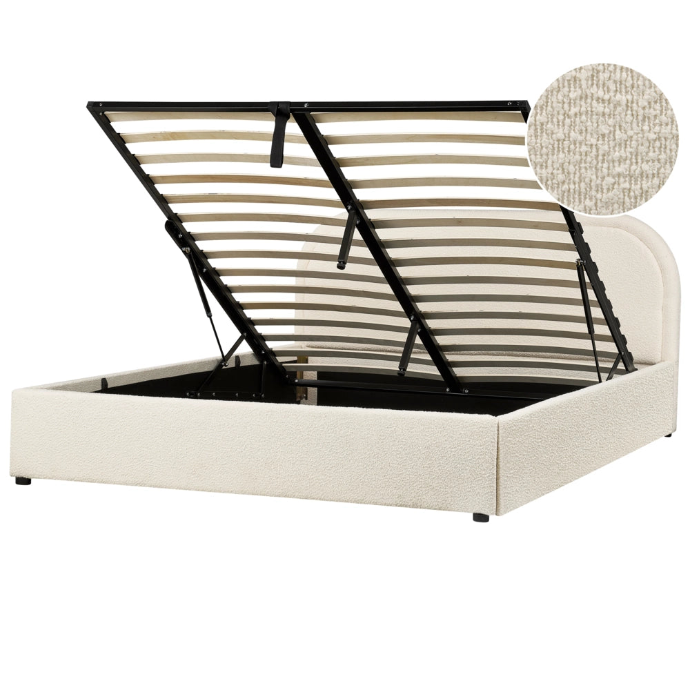 Letto matrimoniale EU Light Beige Boucle 160 x 200 cm Struttura imbottita Poggiatesta con contenitore