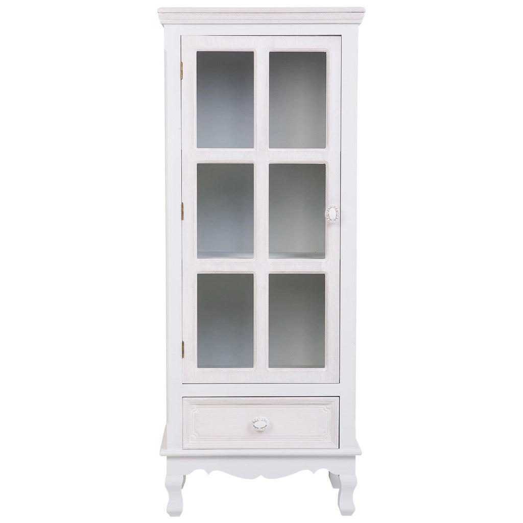 Vetrina in legno e vetro con 1 anta e 1 cassetto bianco 48x32x120