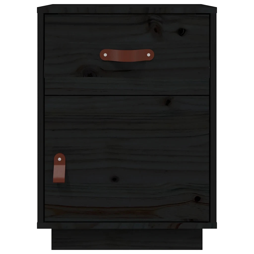 Set di 2 Comodini | Armadio da Notte | Mobiletto da notte Neri 40x34x55 cm in Legno Massello di Pino