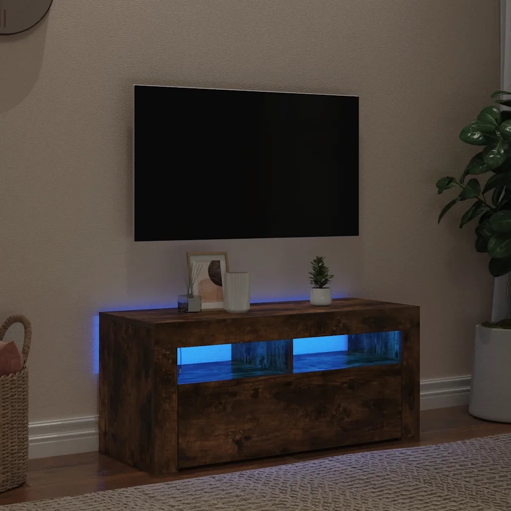 Mobile Porta TV con Luci LED Rovere Fumo 90x35x40 cm cod mxl 23127
