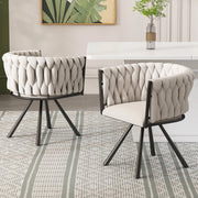 Set di 2 sedie da pranzo girevoli 360° in lino nero; con schienale ergonomico e struttura in metallo