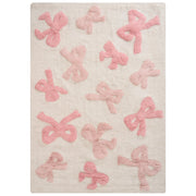 Tappeto per bambini rettangolare taftato in cotone bianco e rosa 90 x 130 cm con nastri decorativi