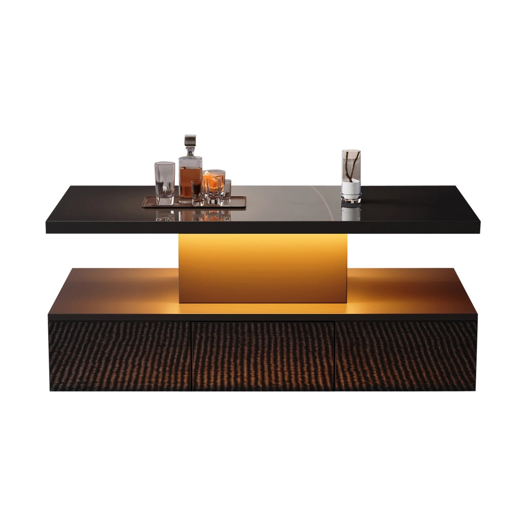 TAVOLINO DA CAFFÈ 100x50x39 cm Nero con LED e 1 cassetto