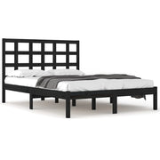 Letto matrimoniale | Letto per adulti | Giroletto Nero in Legno Massello 200x200 cm
