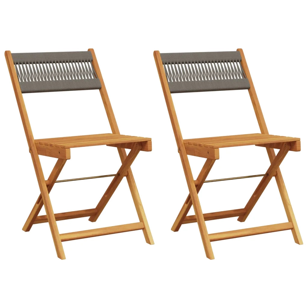 Sedie Bistrò 2pz Grigie in Legno Massello di Acacia e Corda 367679