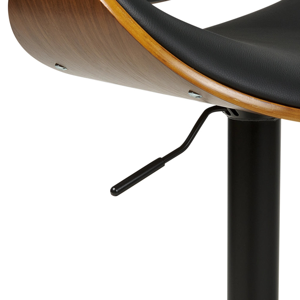 Set di 2 sgabelli da bar in legno scuro con rivestimento in ecopelle nera Sgabello girevole con pistone a gas regolabile in altezza moderno