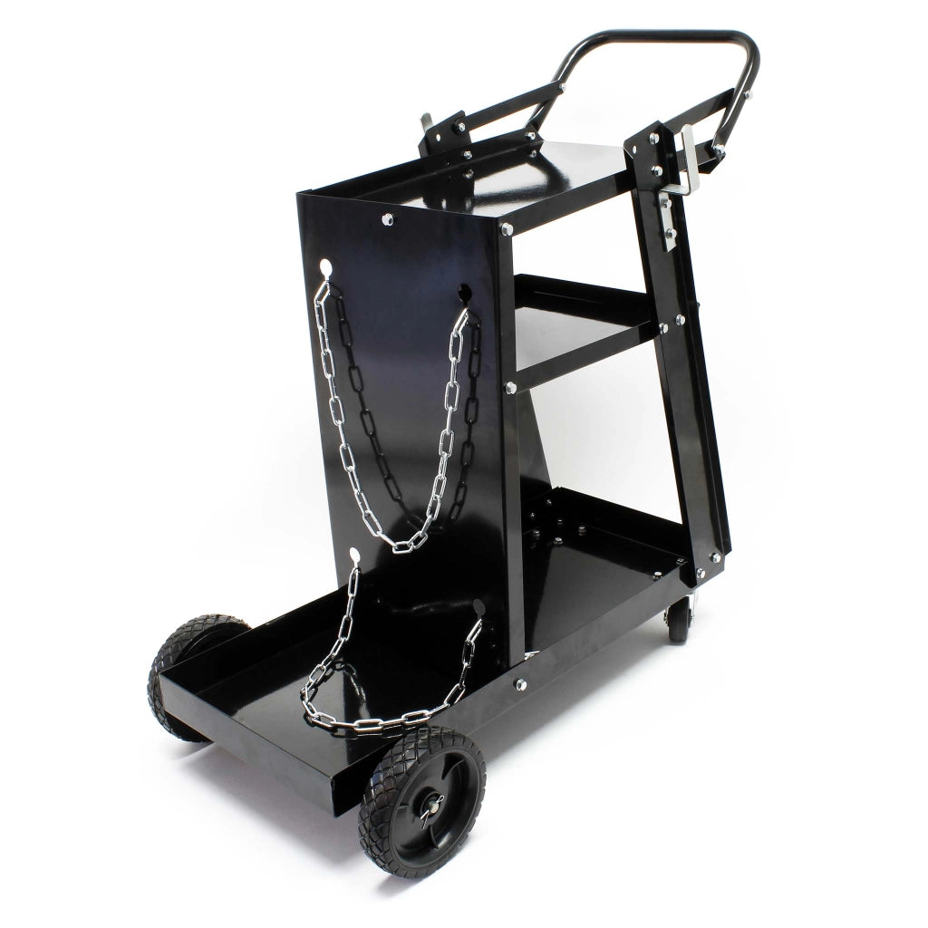 Carrello porta saldatrice max 45 kg, 3 ripiani con vano bombola, Carrello da officina per saldatura