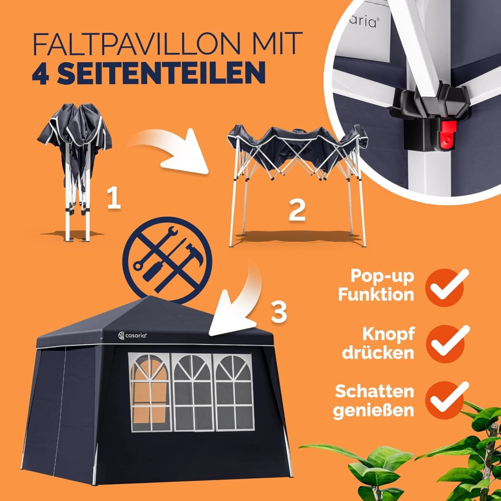 Gazebo pop-up, 3 x 3 m, con 4 parti laterali, colori assortiti, protezione UV 50+, con custodia, impermeabile, pieghevole, gazebo pieghevole, festival, capri, antracite