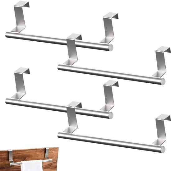 Pacchetto di 4 supporti per asciugamani per la cucina, supporto per asciugamani per la cucina 24 cm, supporto per asciugamani senza foratura per la cucina, supporto per asciugamani da appendere alla porta del mobile.