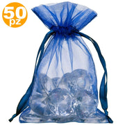 Trade Shop - 50 Sacchetti Blu Organza Bomboniera Nascita Matrimonio Compleanno Riso Confetti -