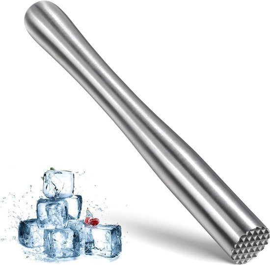 Muddler per Cocktail in Acciaio Inossidabile - Strumento Professionale per Bar - Frullatore per Frutta e Gelato - Bastoncino per Bar - Muddler per Mojito - Muddler Classico per Cocktail - Strumento per Barman con Base di Mentastro e Frutta.