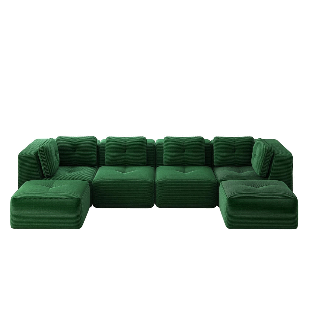 Divano angolare modulare 386x177x69 cm in tessuto corduroy verde