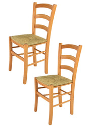 Set 2 Sedie Venice Tommychairs, robusta struttura in legno di faggio verniciata in miele e seduta in paglia