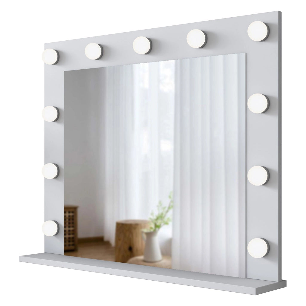 Storo, Specchio con Mensola e Lampadine, 90x72h cm Bianco