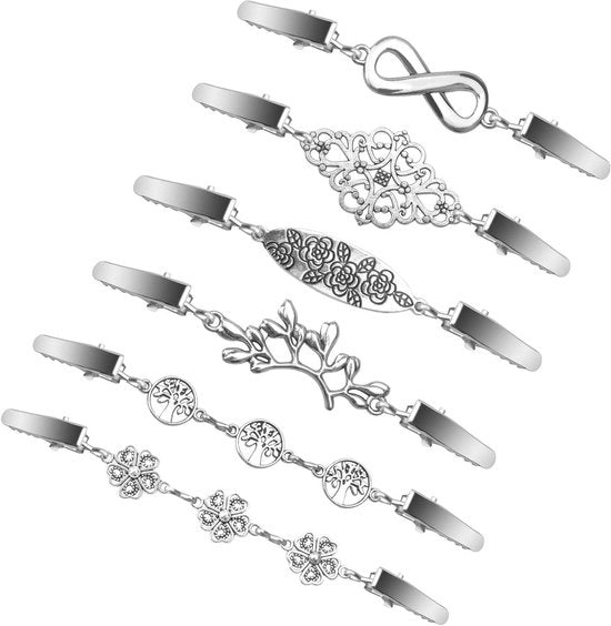 Clip per Vestito 6 pezzi - Fermovento in Metallo Argento per Cappotto - Accessorio Vintage per Donna