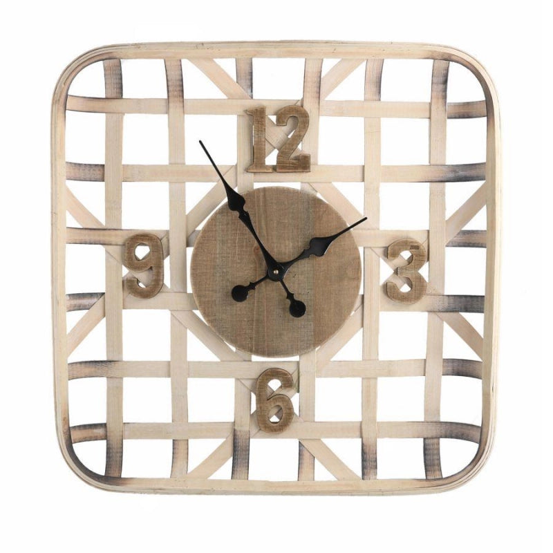 Orologio legno naturale quadro cm 60,5x60,5x9
