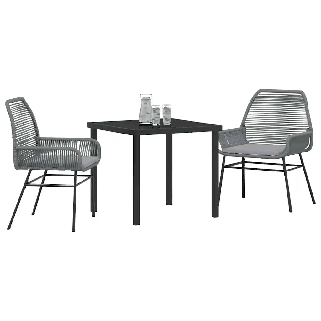 Set da Pranzo per Giardino con cuscino 3 pcs Grigio polyrattan