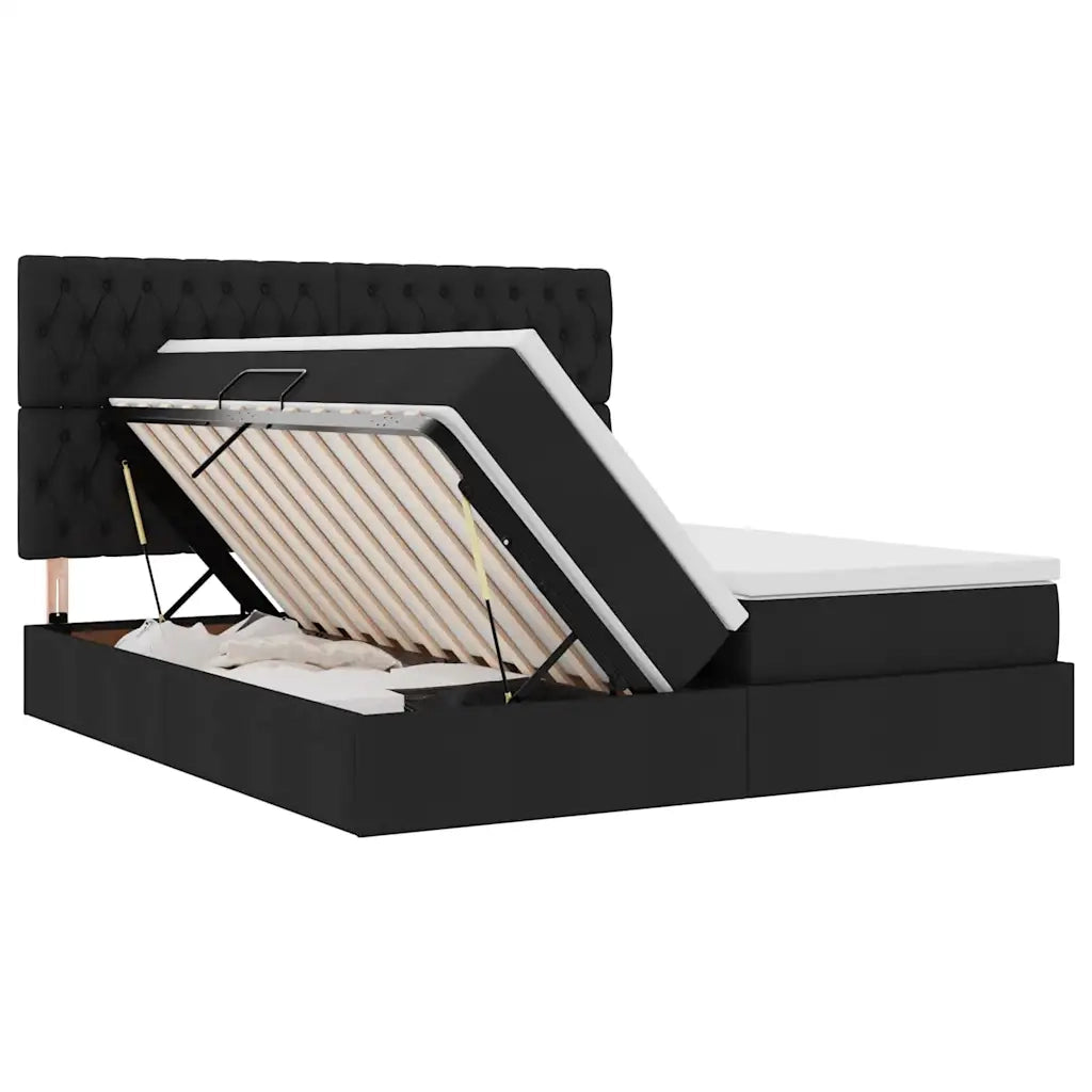 Letto con Contenitore Nero 200 x 200 cm Pelle Sintetica