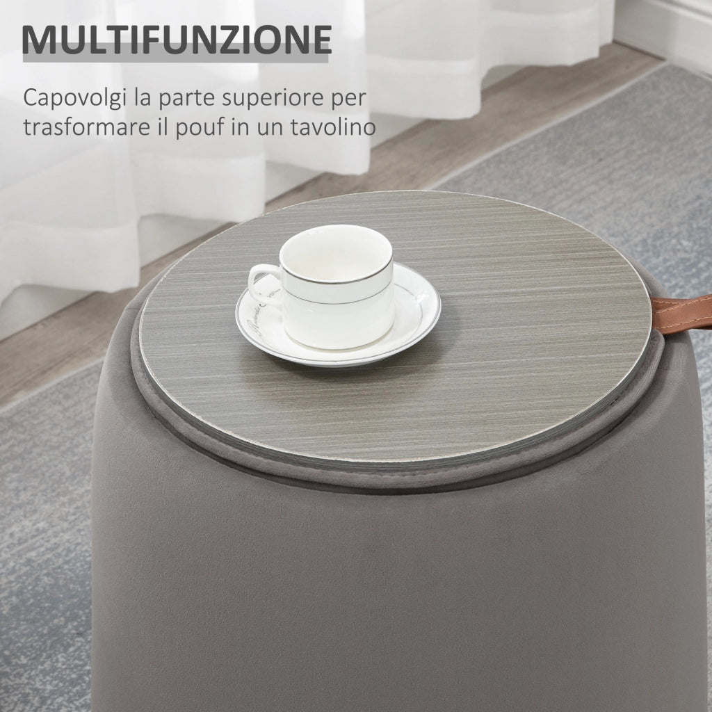 EASYCOMFORT  Pouf Contenitore in Velluto 2 in 1 Convertibile in Tavolino da Caffè, Ø44x47.5cm, Grigio