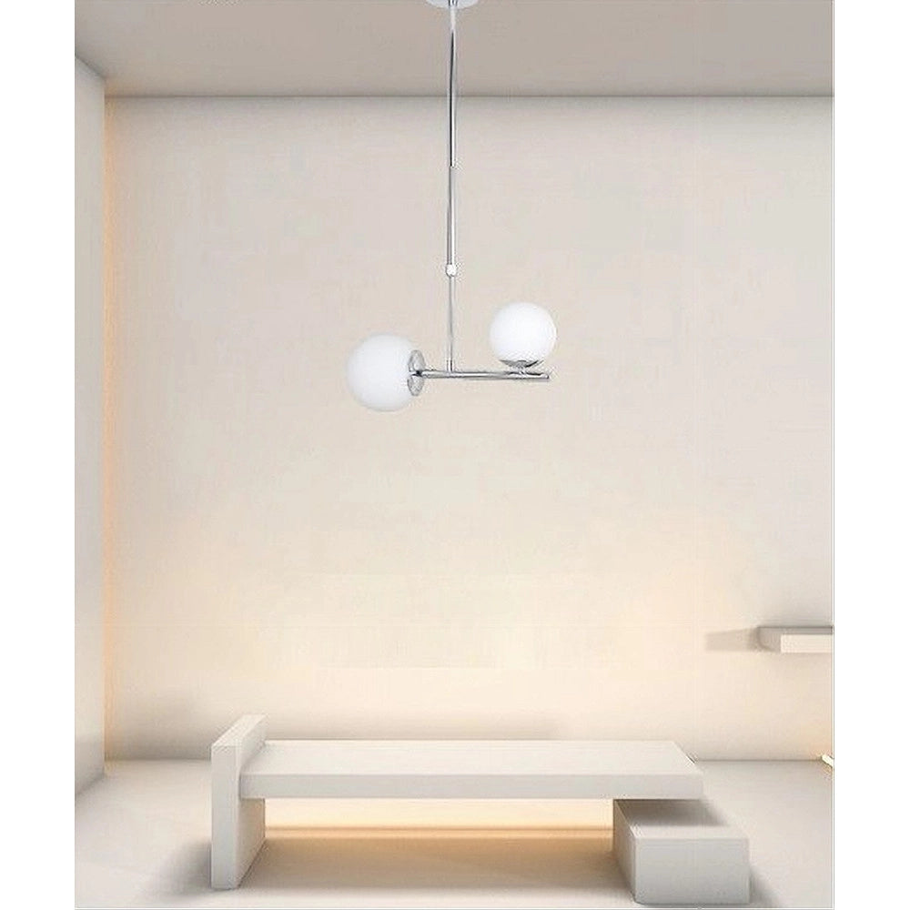 Trade Shop - Lampadario A Sospensione Argento Con 2 Sfere In Vetro Bianco Attacco G9 E27 33498 -