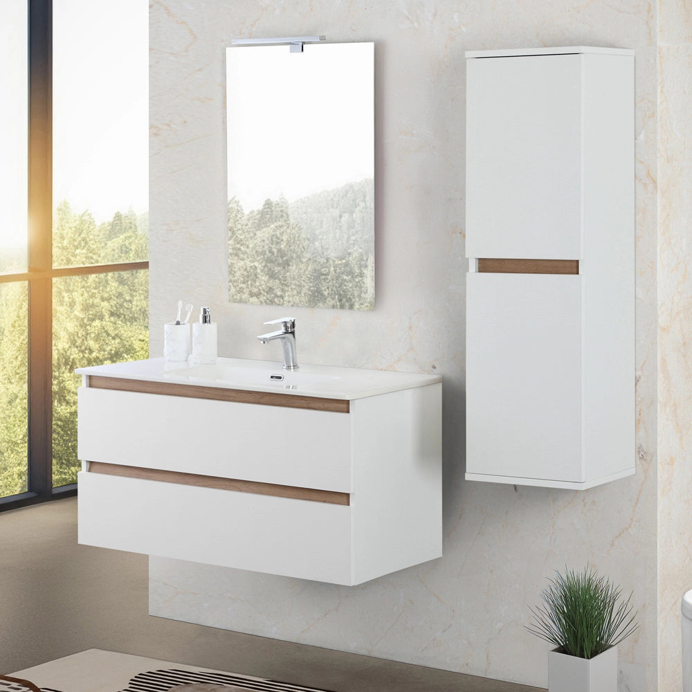 Mobile bagno sospeso 100 cm bianco e rovere con cassetti soft-close Kleo