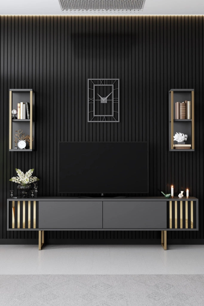 Porta TV in legno "Gold Line" - 180 x 30 x 48 cm - Nero antracite