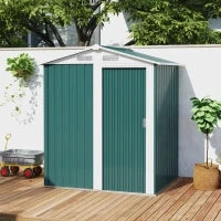 Casetta da Giardino Porta Attrezzi in Acciaio con Tetto Inclinato e 4 Prese d'Aria, 152x132x188 cm, Verde