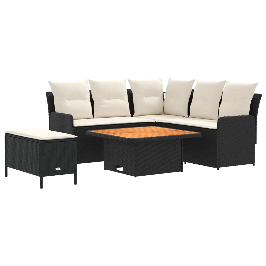 Set di Mobili con cuscino 5 pcs Nero e Crema Rattan in PE