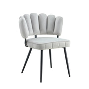 Set tavolo e sedie con tavolo rotondo e 4 sedie; 2 ripiani; in tessuto grigio chiaro; MDF noce e metallo nero